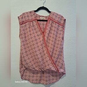 Max Studio Red and White Geometric Blouse